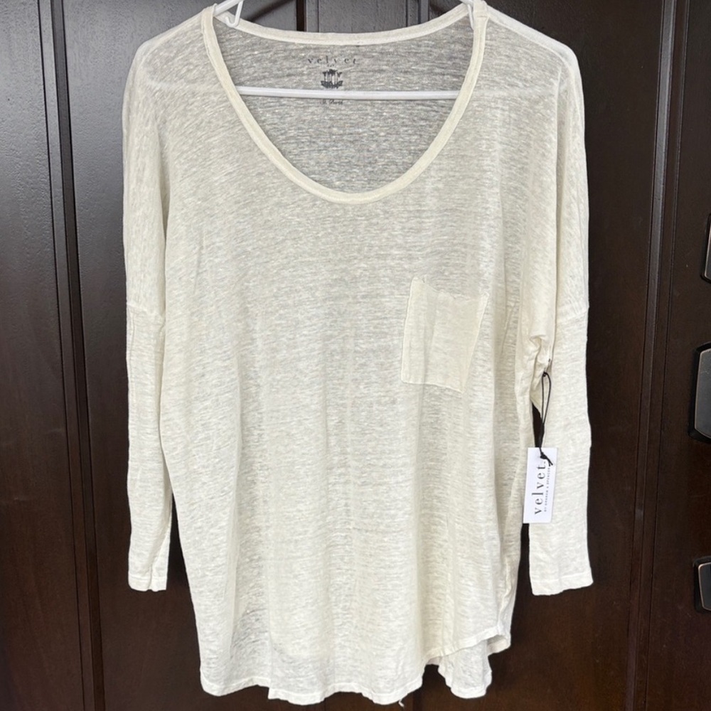 NWT Velvet For Calypso St. Barth Yosie Linen Long Sleeve Top Ivory Size Large
